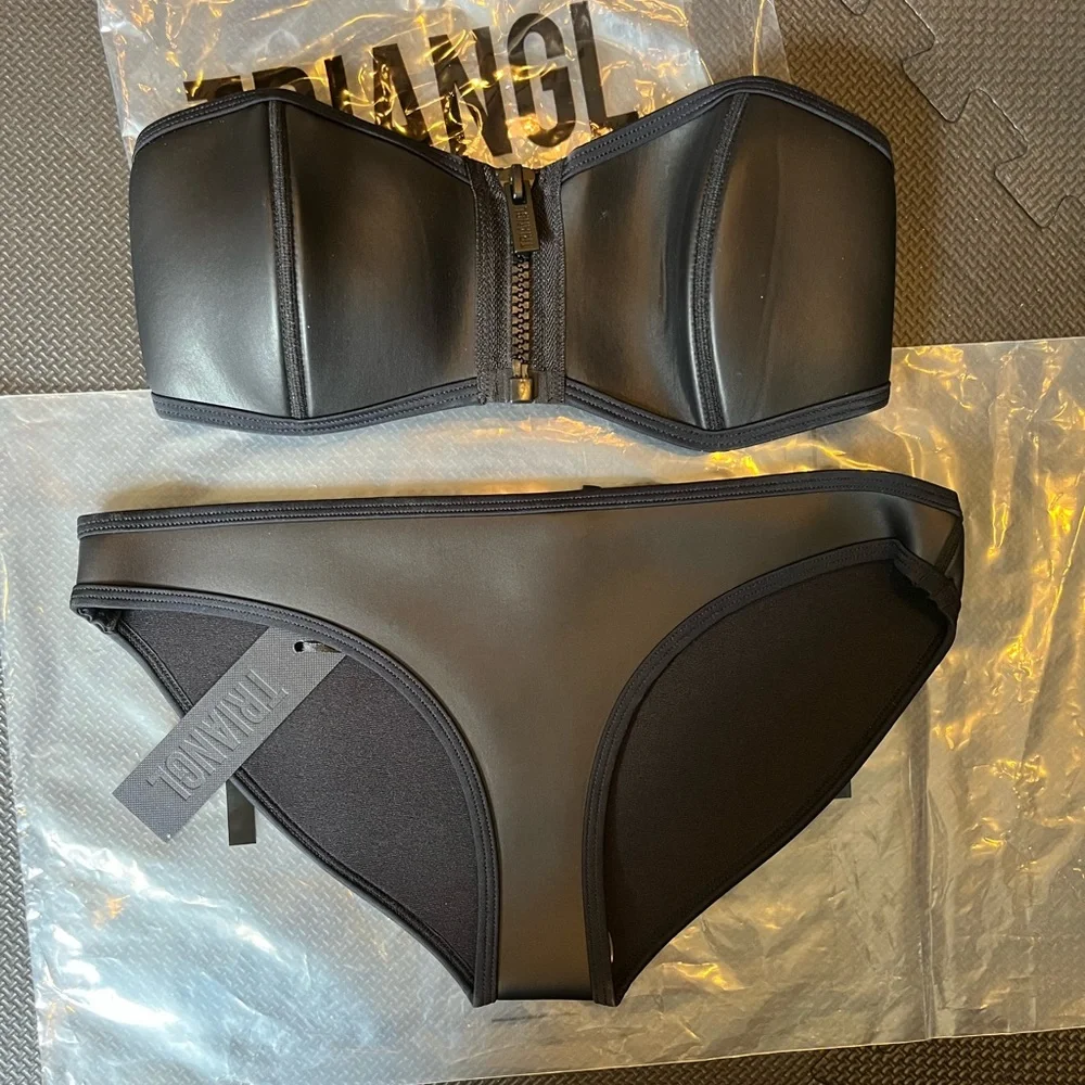 Triangl Swimwear Black Strapless Bikini Top and Bottom - Neoprene Size M